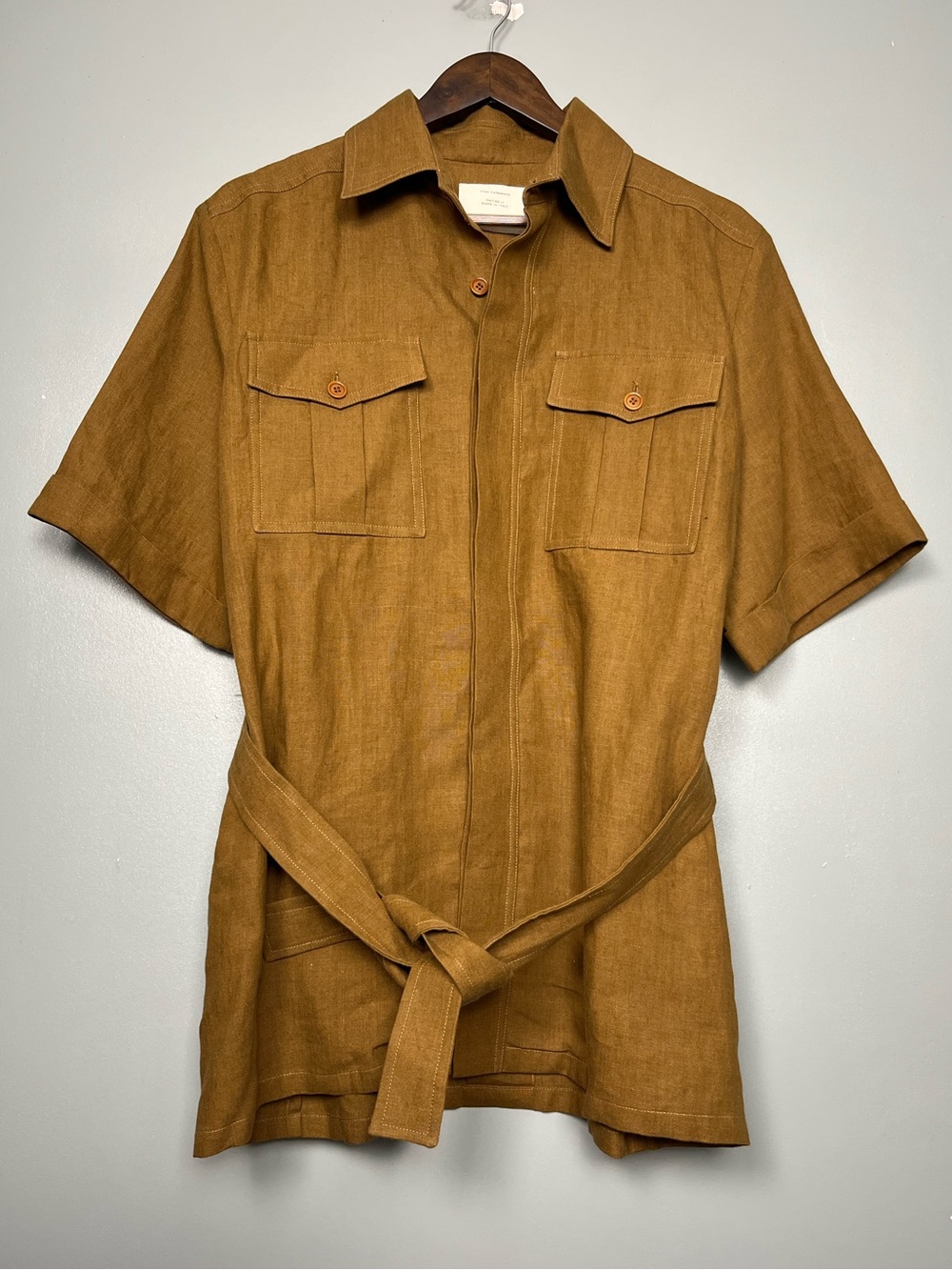 Giuliva Heritage John Linen Jacket Belted Safari Shirt Tobacco IT 48 Men’s M